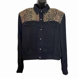 VTG 80s 90s WESTERN CROPPED BLAZER LEOPARD CHEETAH STUDDED JACKET D FRANK SZ 14